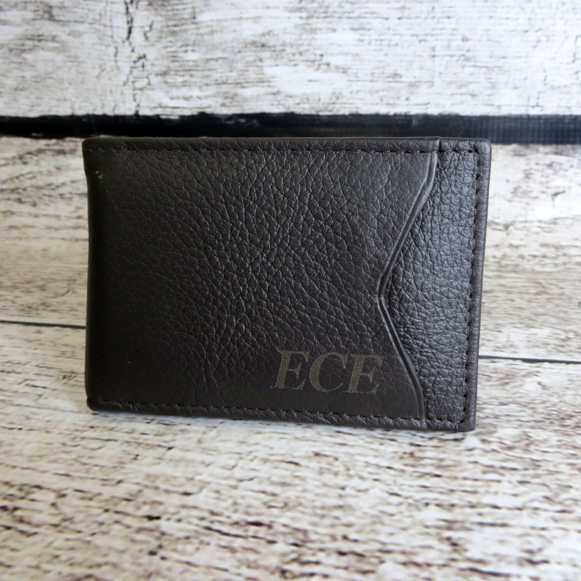 Personalized Leather Wallet w/ Money Clip.