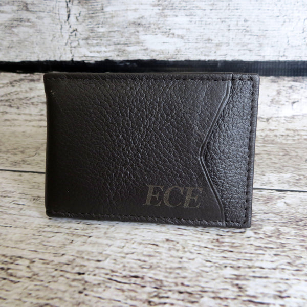 Personalized Leather Wallet w/ Money Clip
