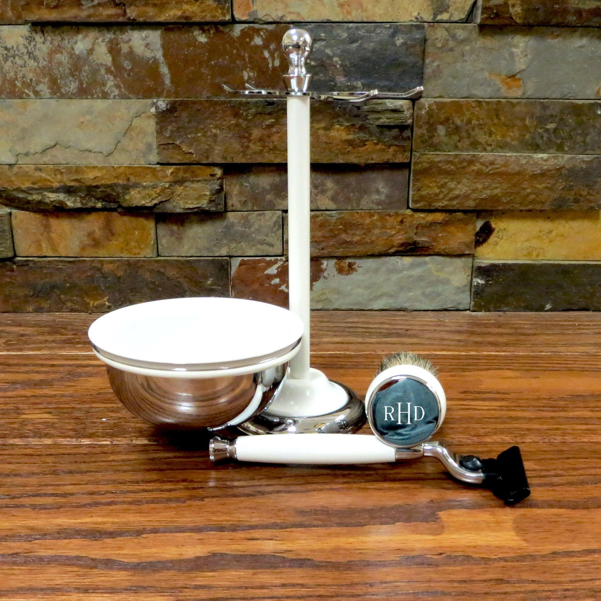Personalized White Shaving Set.