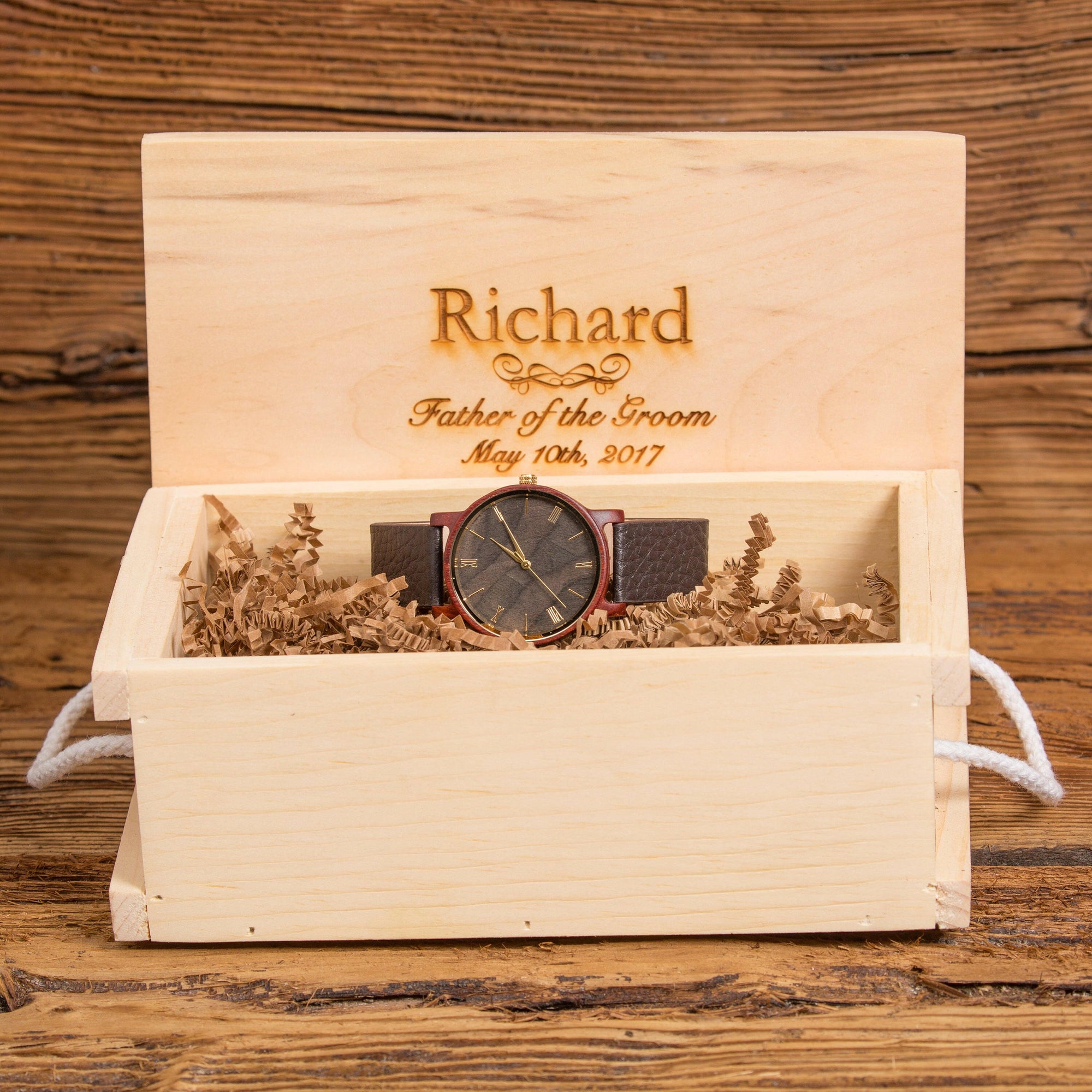 Personalized Wrist Watch with Wooden Face.