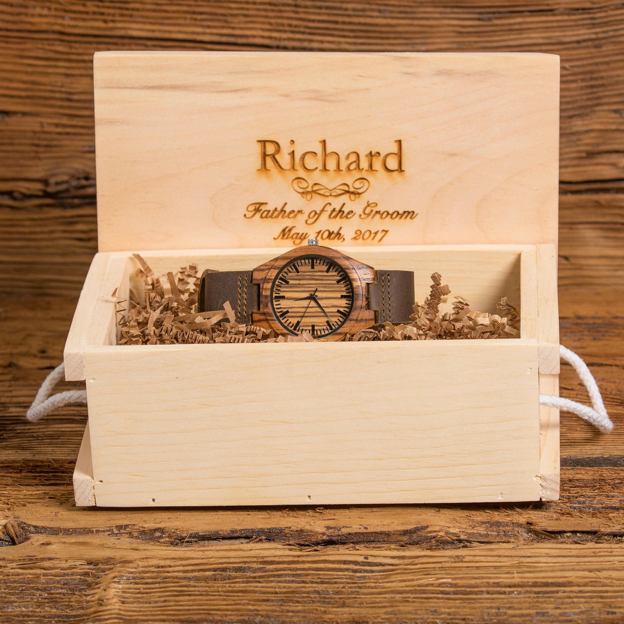 Personalized Wood Watch Leather Band.