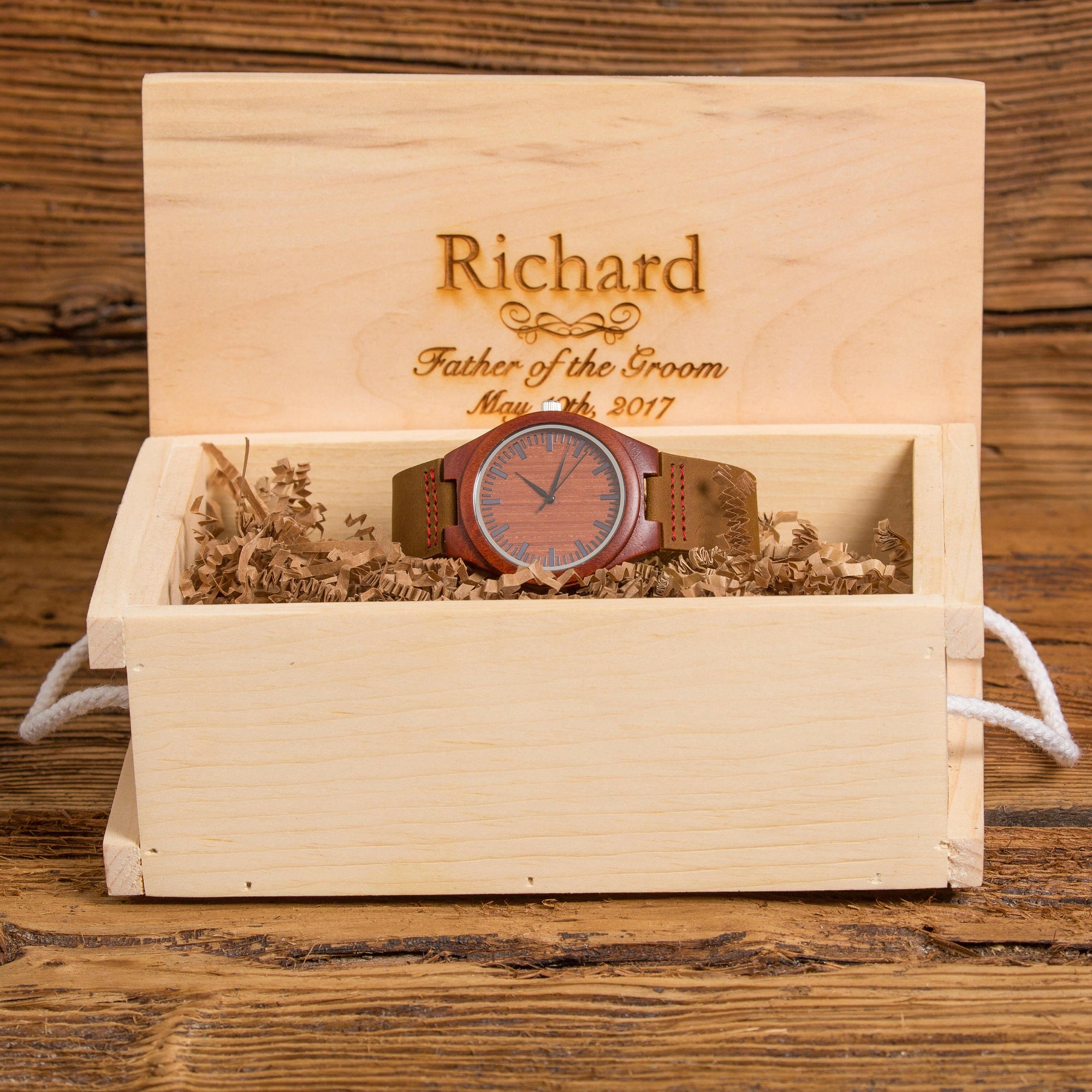 Personalized Red Sandalwood Wood Wrist Watch.