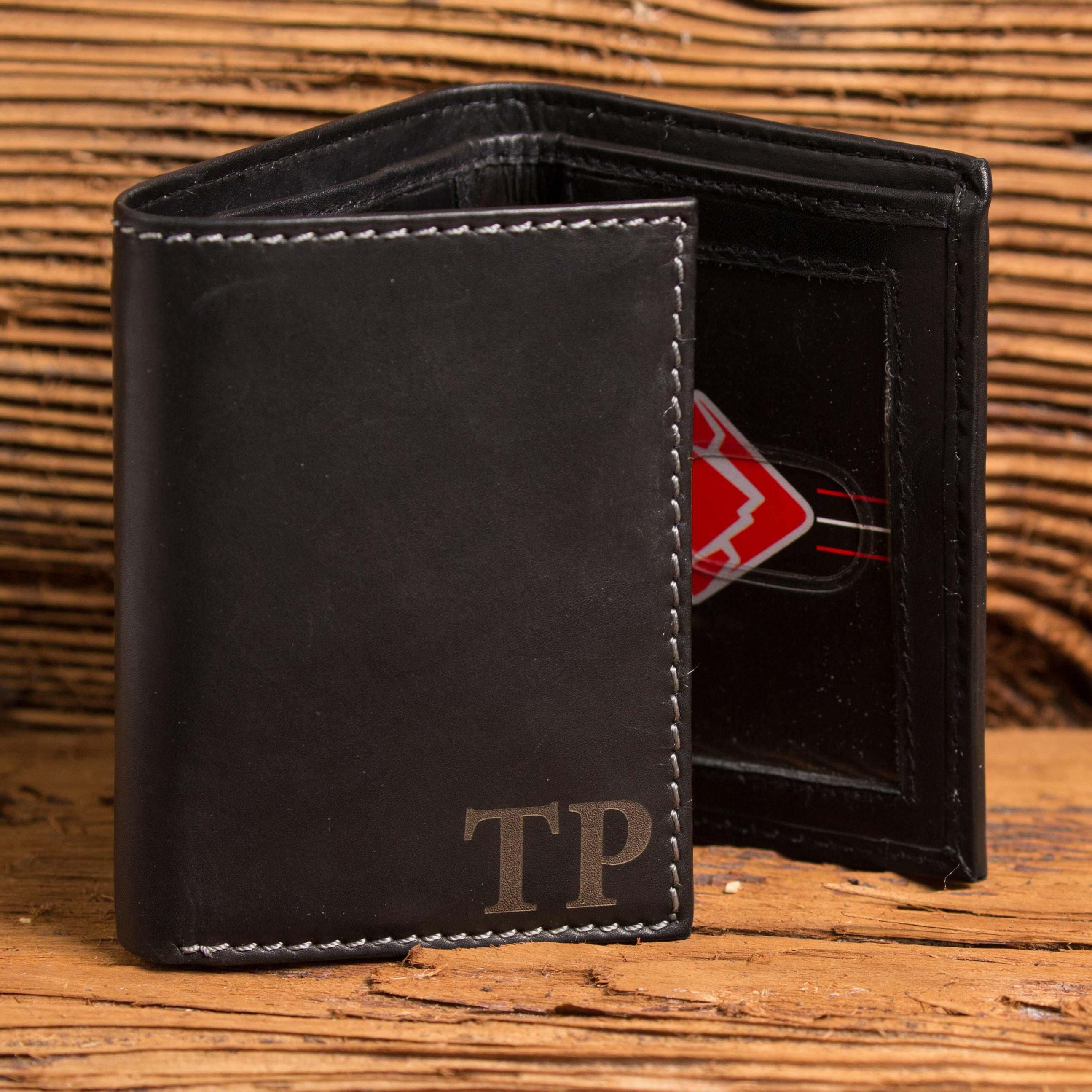 Black Tri Fold Personalized Wallet.