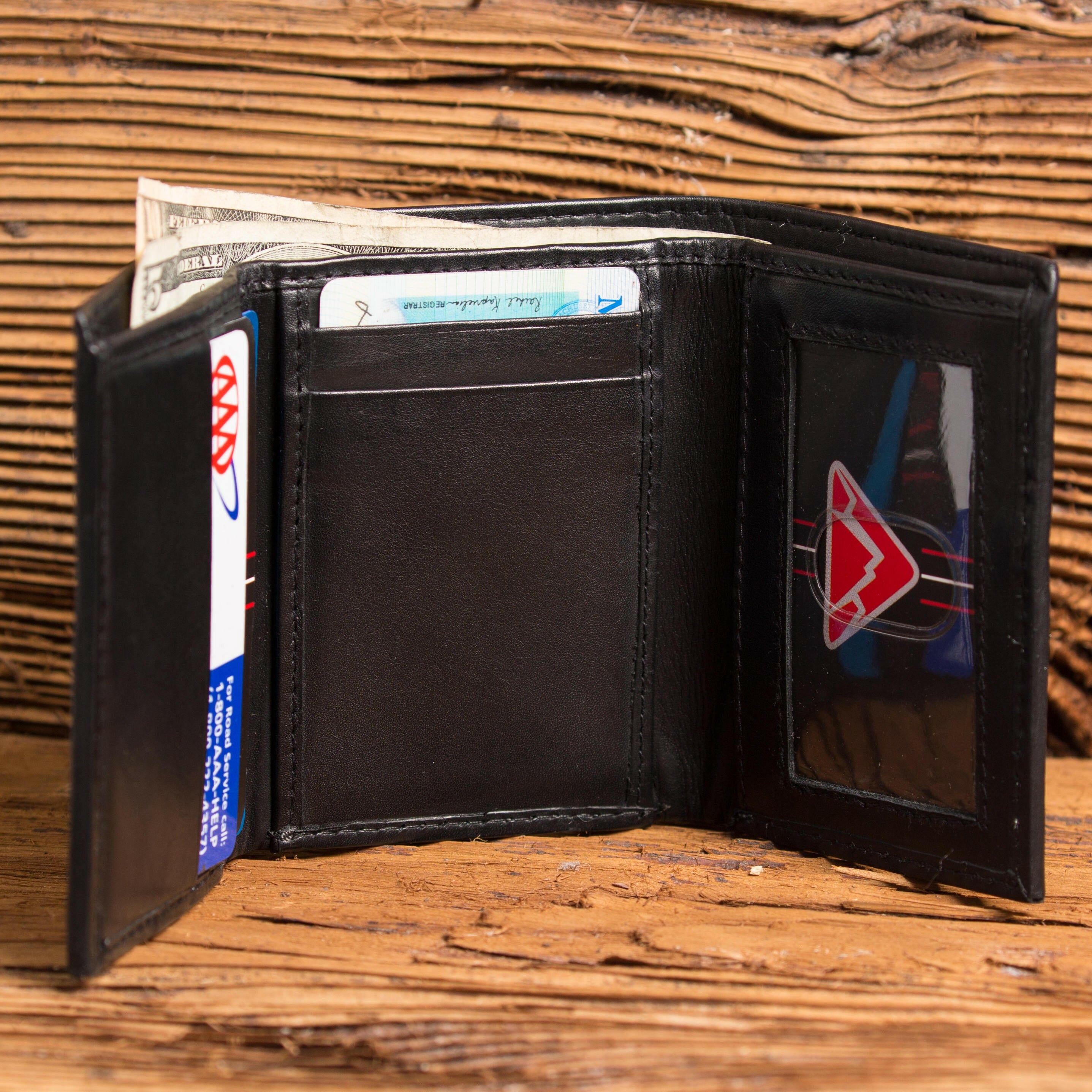 Black Tri Fold Personalized Wallet.