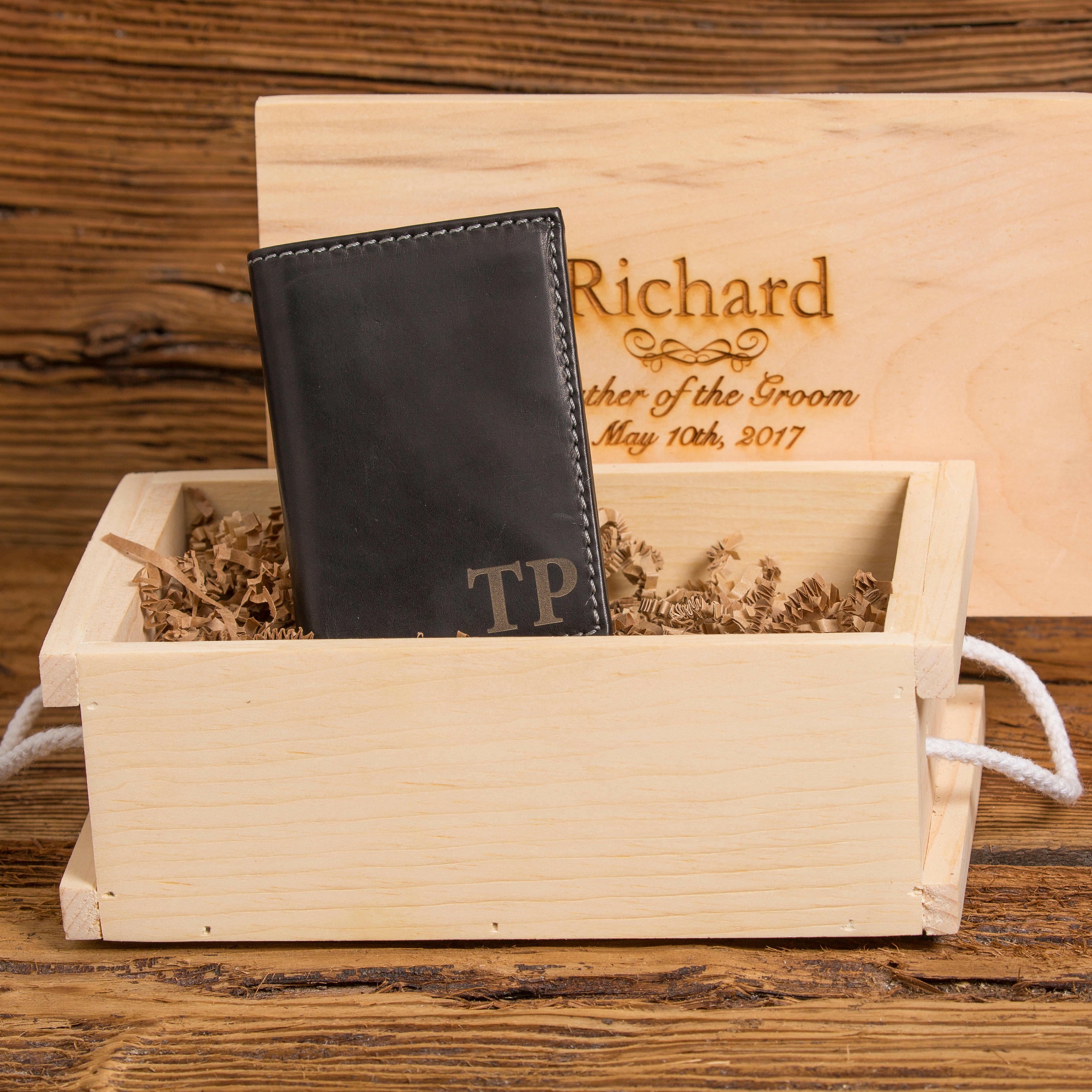 Black Tri Fold Personalized Wallet.