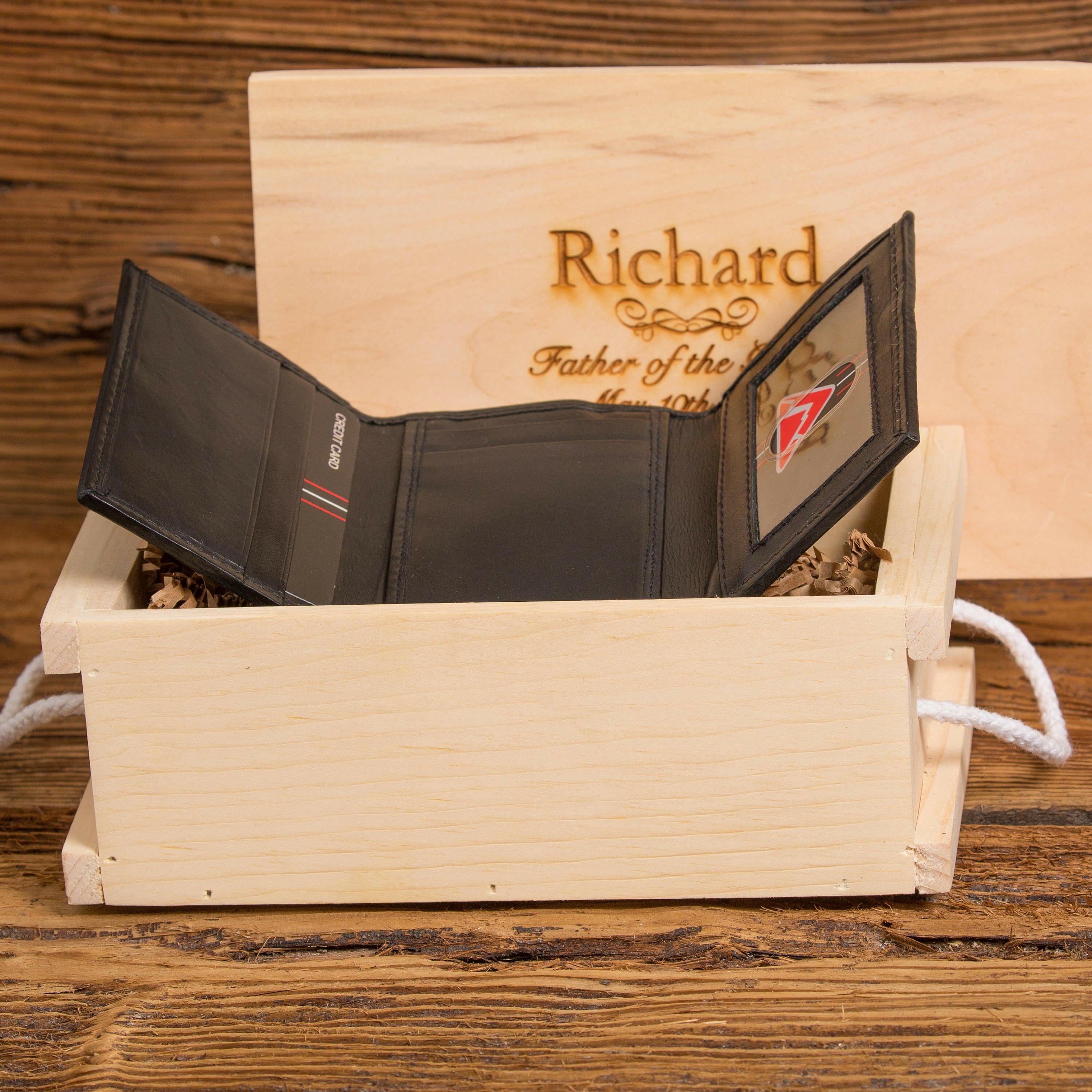 Black Tri Fold Personalized Wallet.