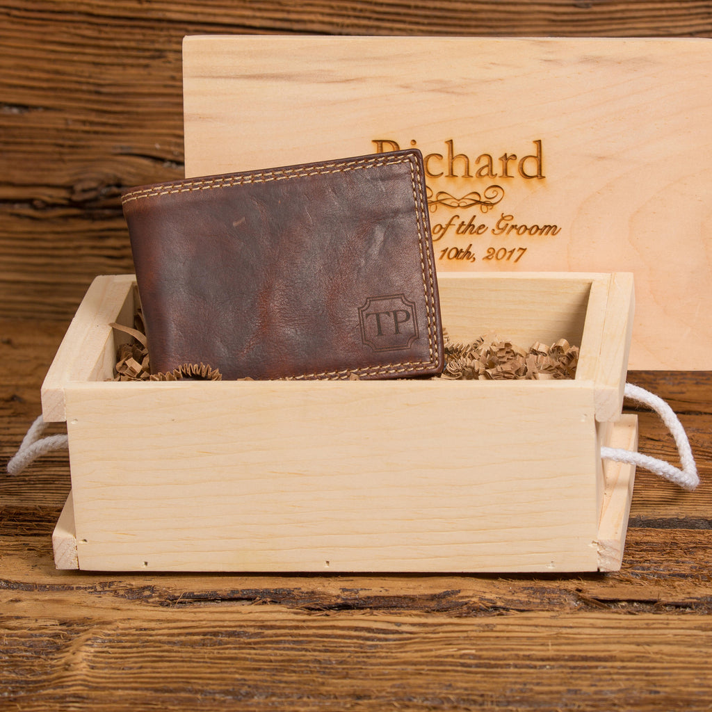 Personalized Wallet with Wooden Crate