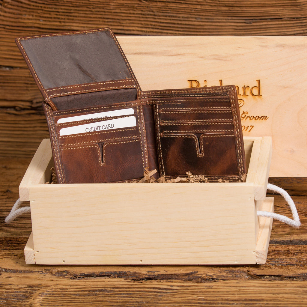 Personalized Wallet with Wooden Crate