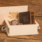 Personalized Zebra Grained Wooden Watch and Monogram Leather Wallet Set.