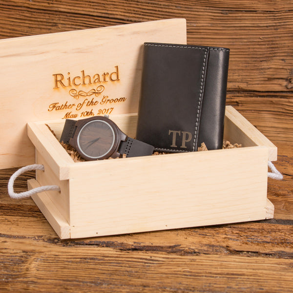 Customer Engraved Gift Set w/ Wood Watch and Leather Wallet