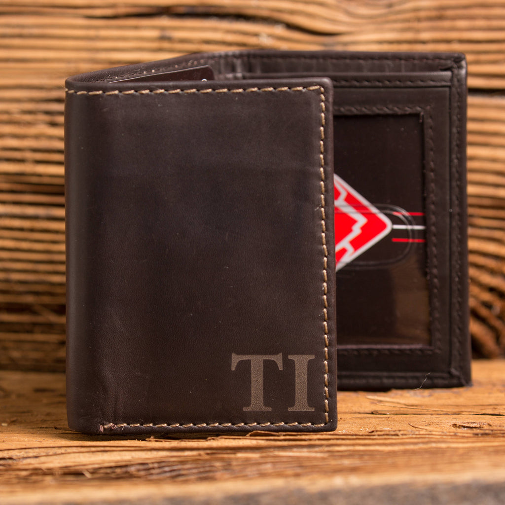 Tri Fold Wallet Monogrammed with Wood Watch Personalized Set