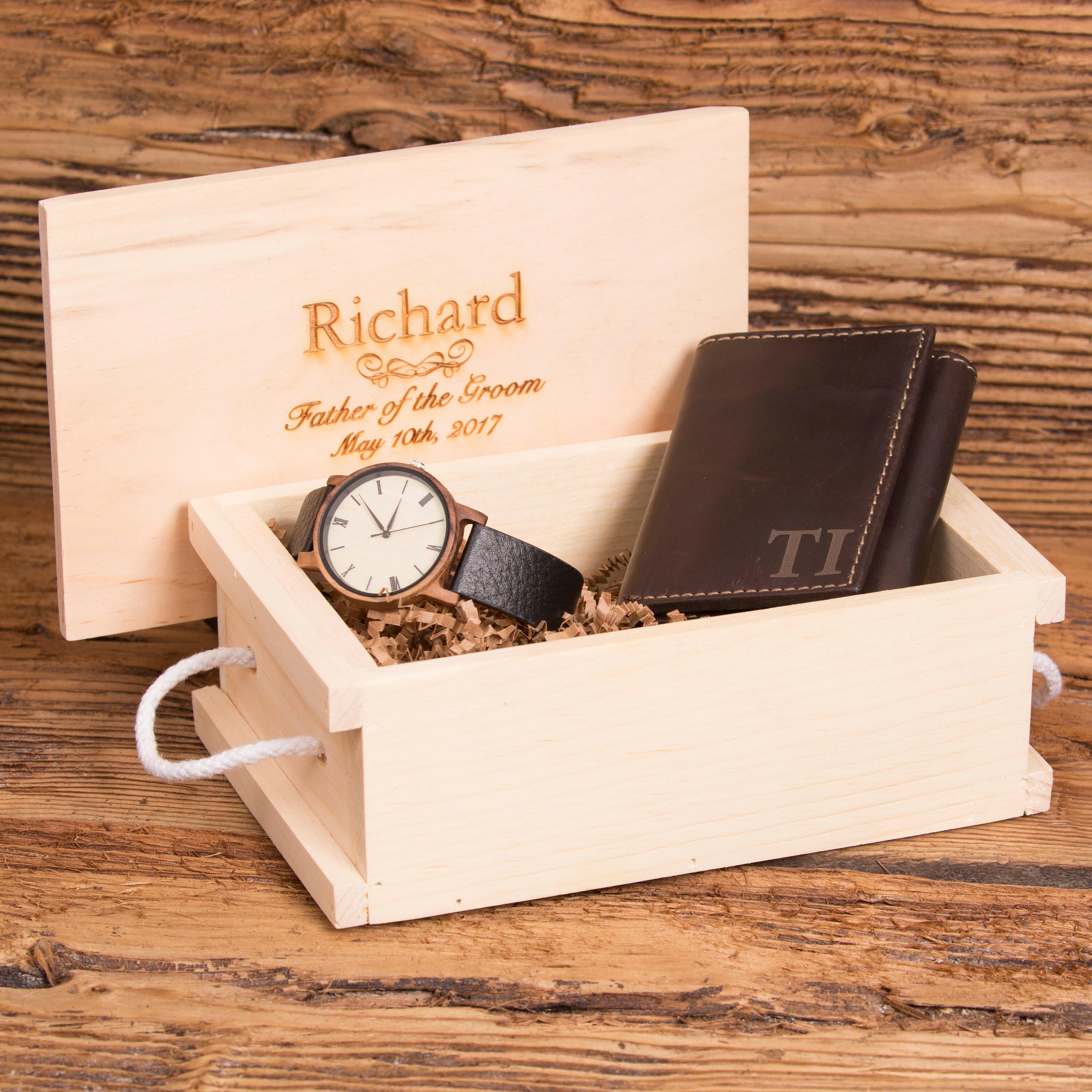 Monogram Wallet and Watch Gift Set Box.