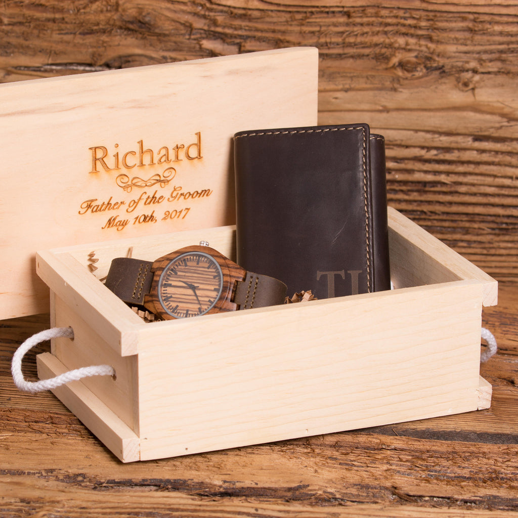 Customized Tri fold Wallet and Watch Gift Set for Men