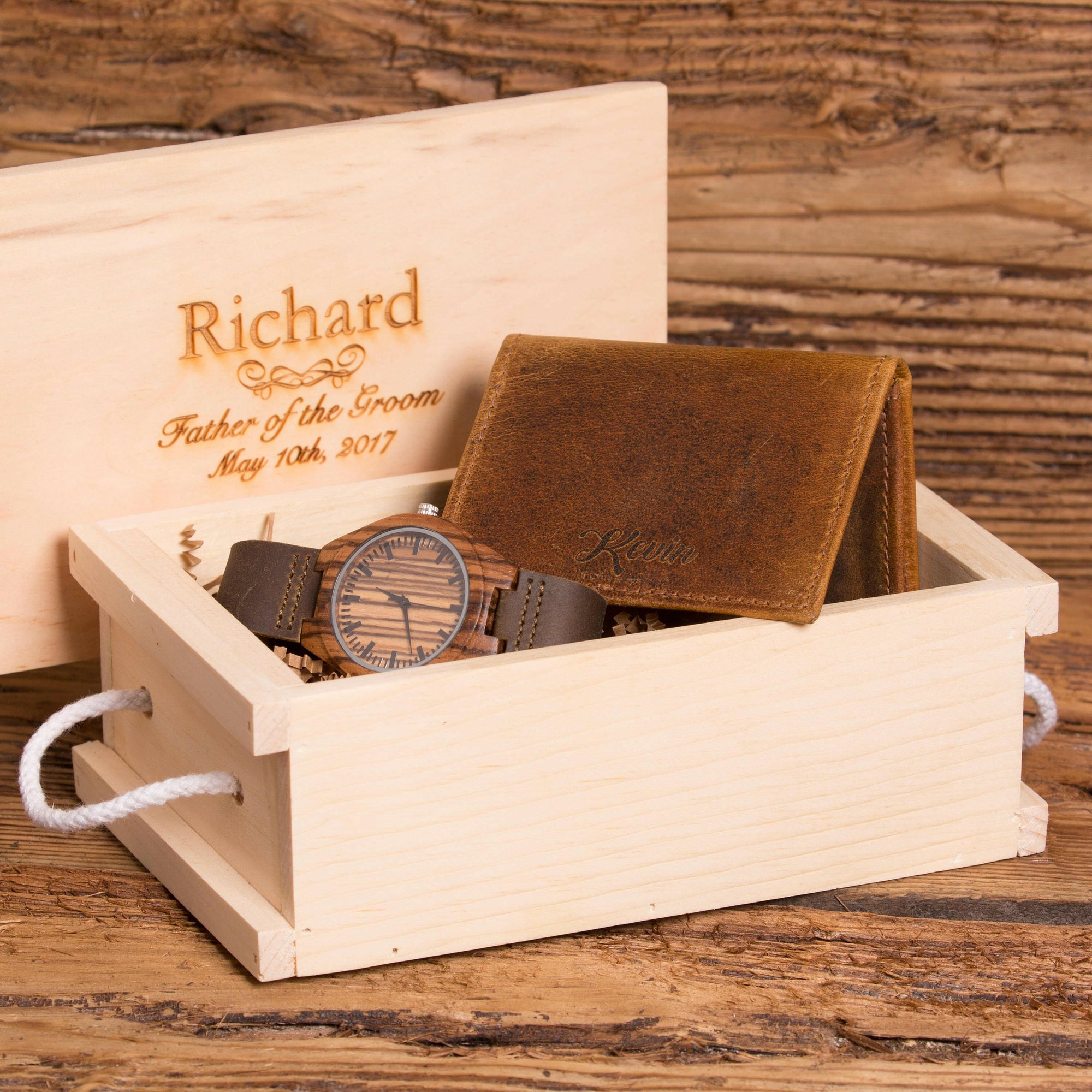 Personalized Simple Flip Open Wallet and Watch Set.