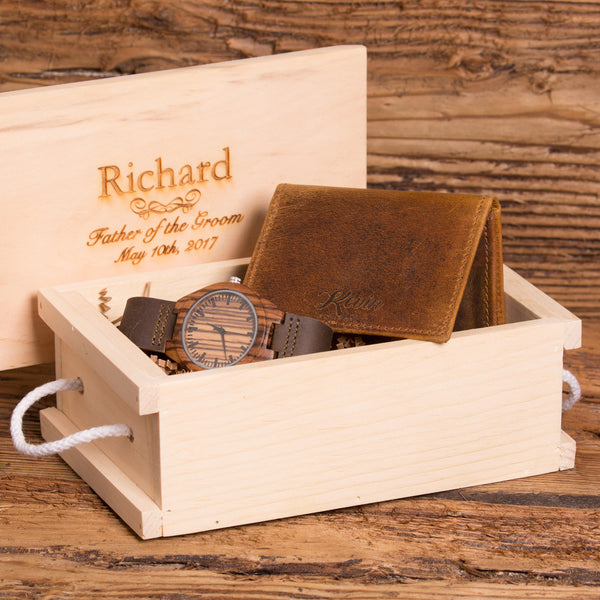 Personalized Simple Flip Open Wallet and Watch Set
