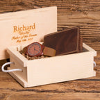 Gift Set for Men with Personalized Wallet & Wood Watch.