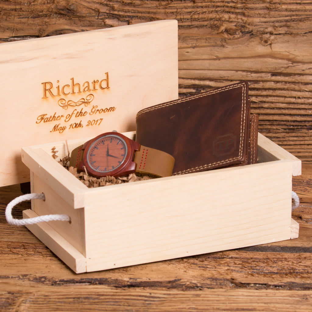 Gift Set for Men with Personalized Wallet & Wood Watch