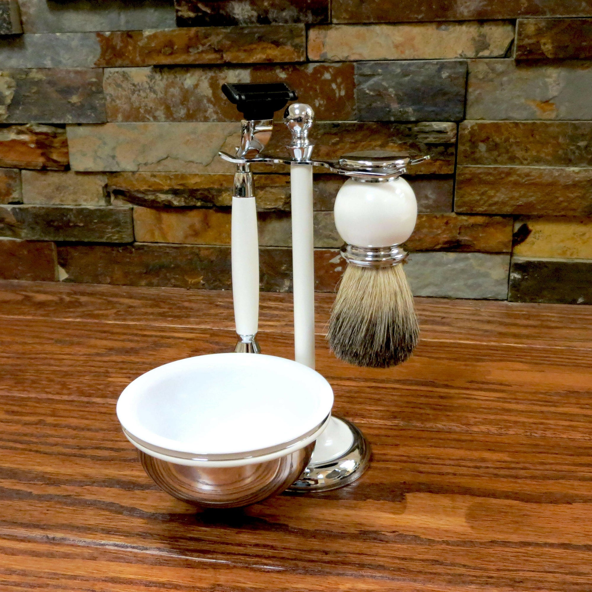 Personalized White Shaving Set.