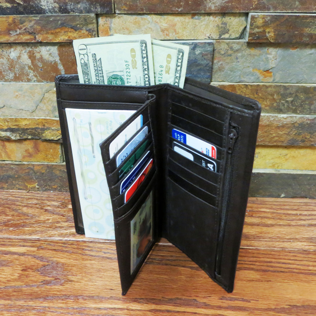 Monogrammed Leather Checkbook Holder Wallet