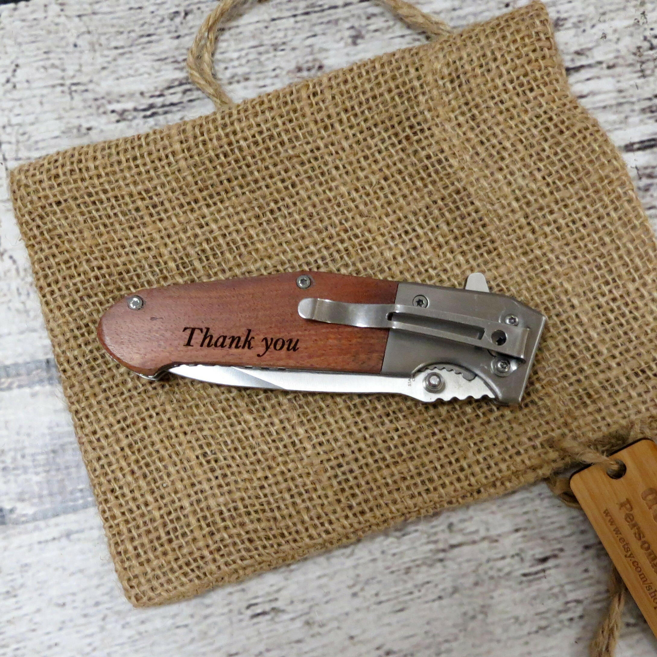 Wooden Custom Engraved Pocket Knife.