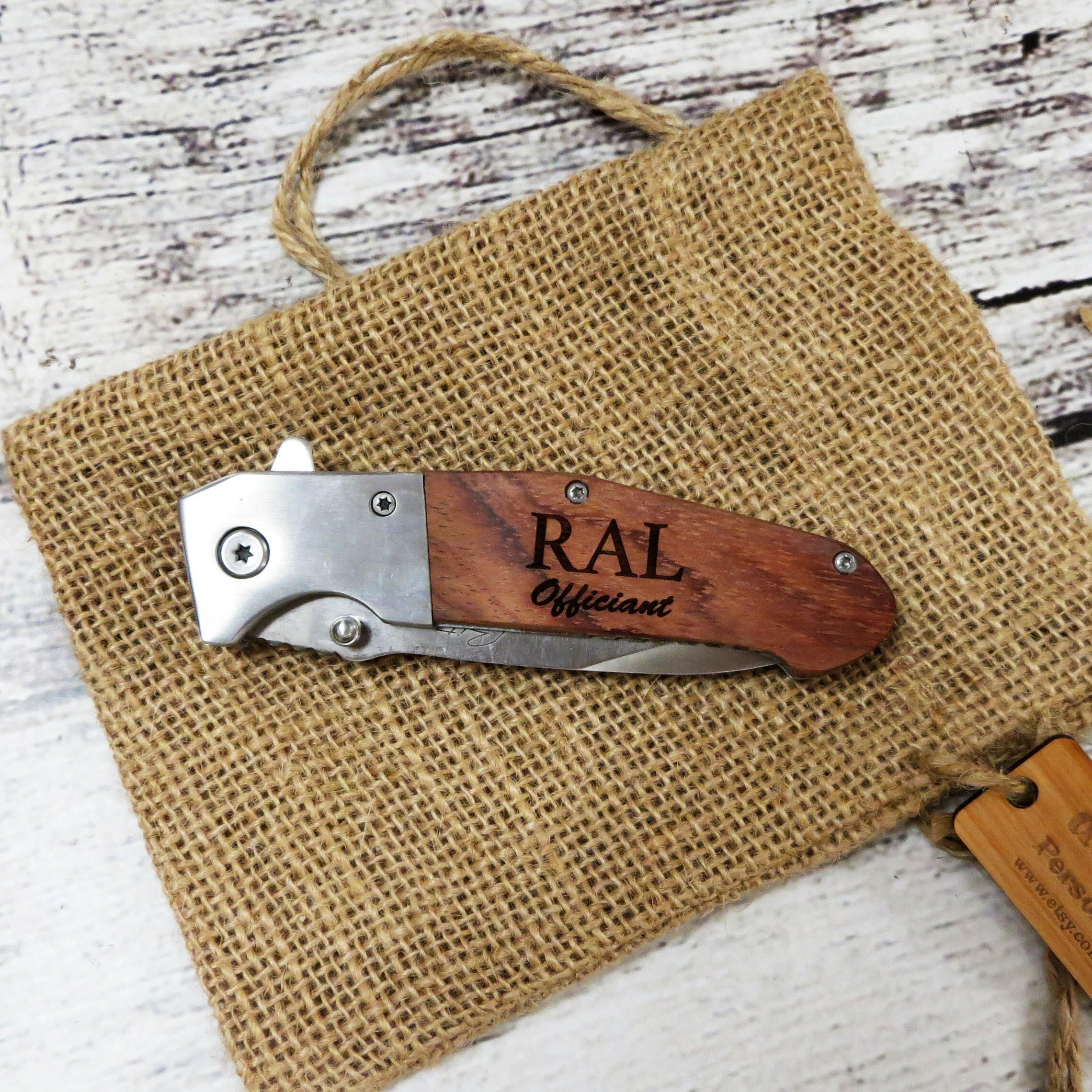 Wooden Custom Engraved Pocket Knife.