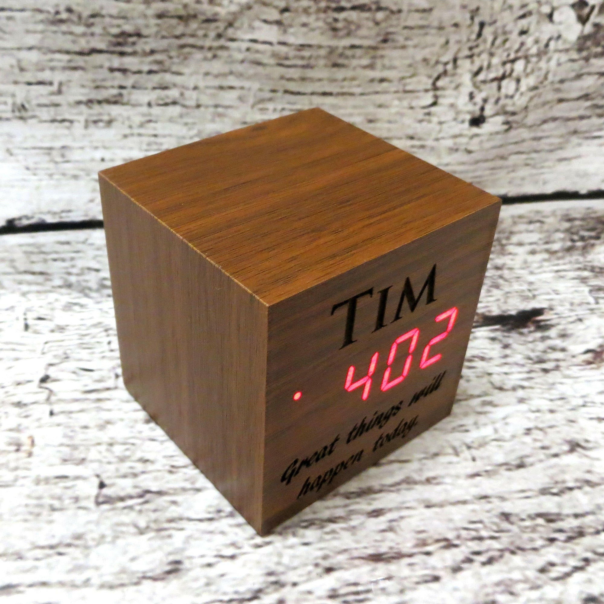 Personalized Square Wood Alarm Clock.
