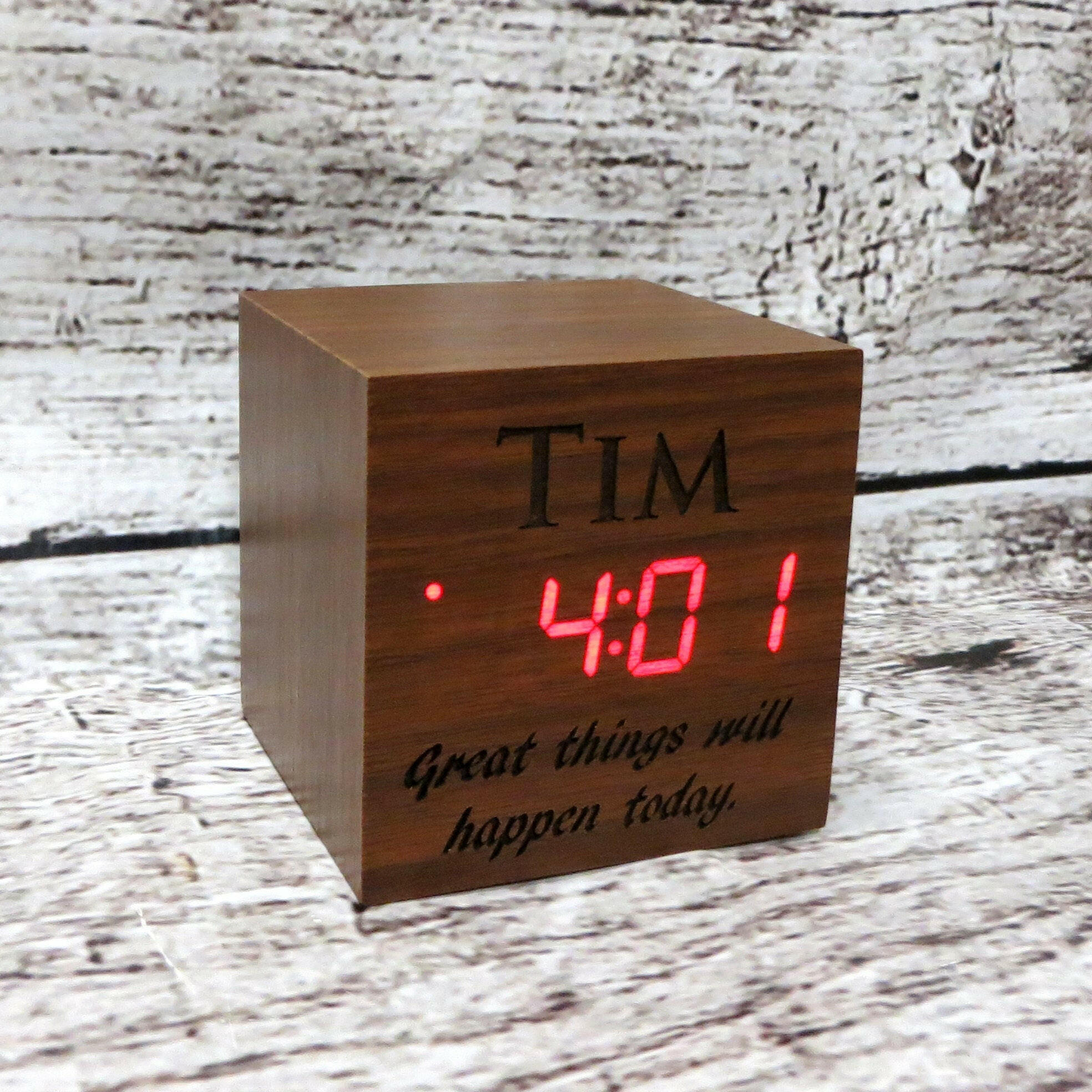 Personalized Square Wood Alarm Clock.