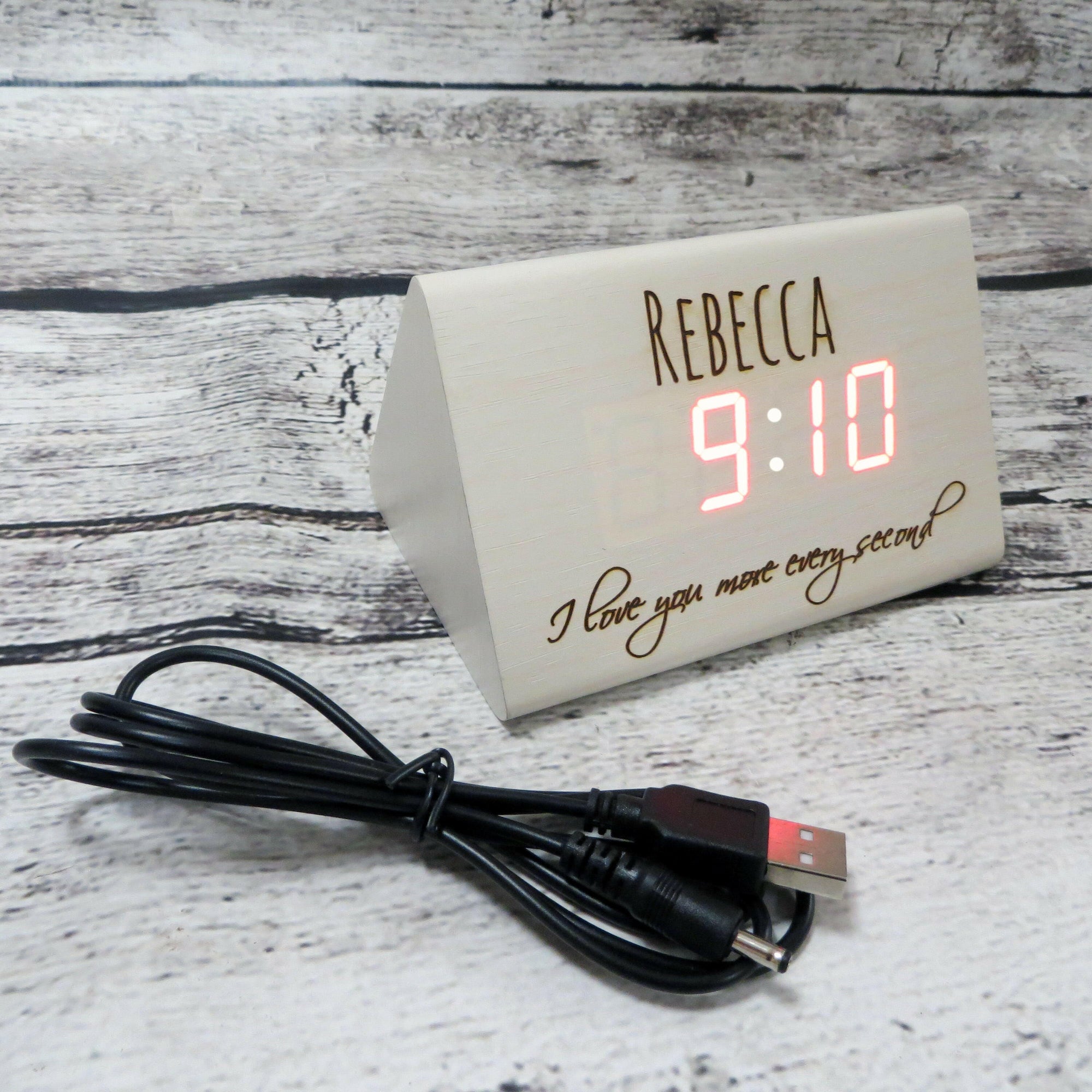 Personalized White Triangle Wood Clock.