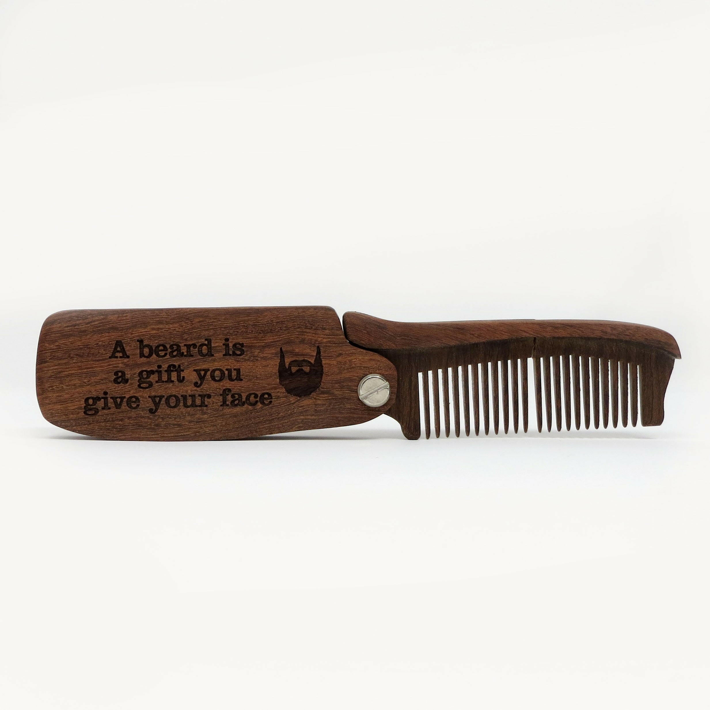 Personalized Wood Folding Beard Comb.