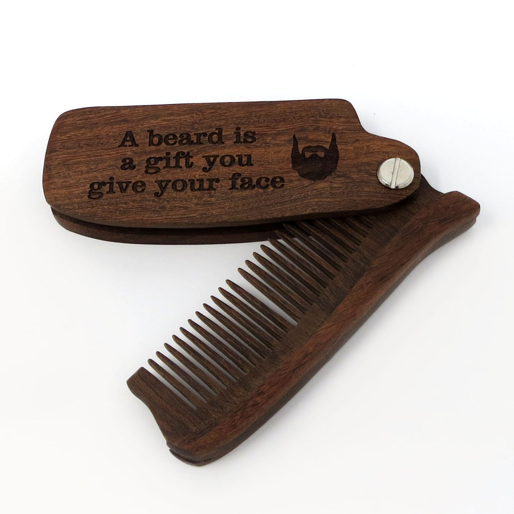Personalized Wood Folding Beard Comb