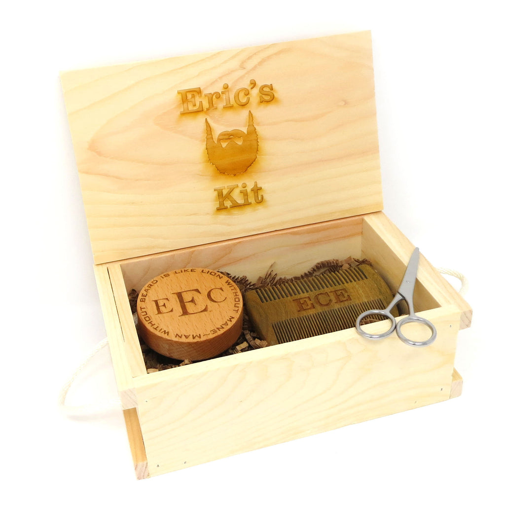 Personalized Beard Grooming Kit w/ Handcrafted Keepsake box