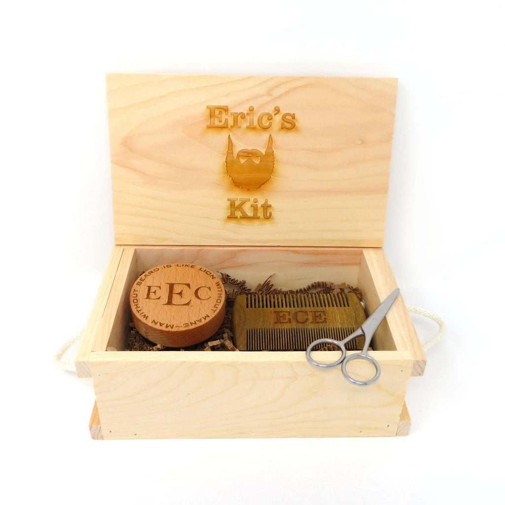 Personalized Beard Grooming Kit w/ Handcrafted Keepsake box.