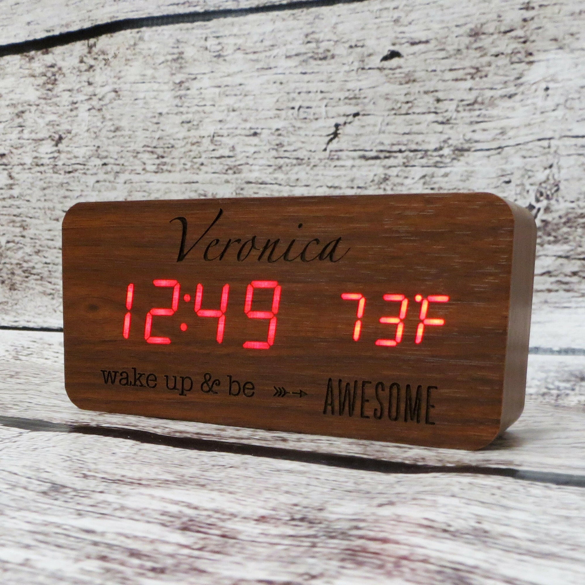 Personalized Walnut Wooden Alarm Clock.