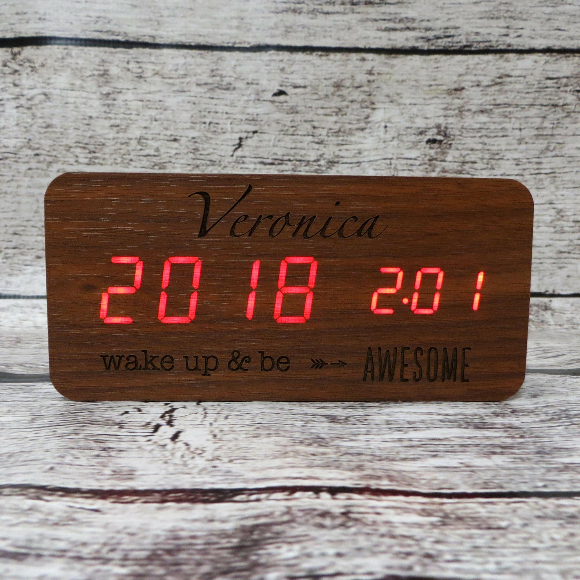 Personalized Walnut Wooden Alarm Clock.