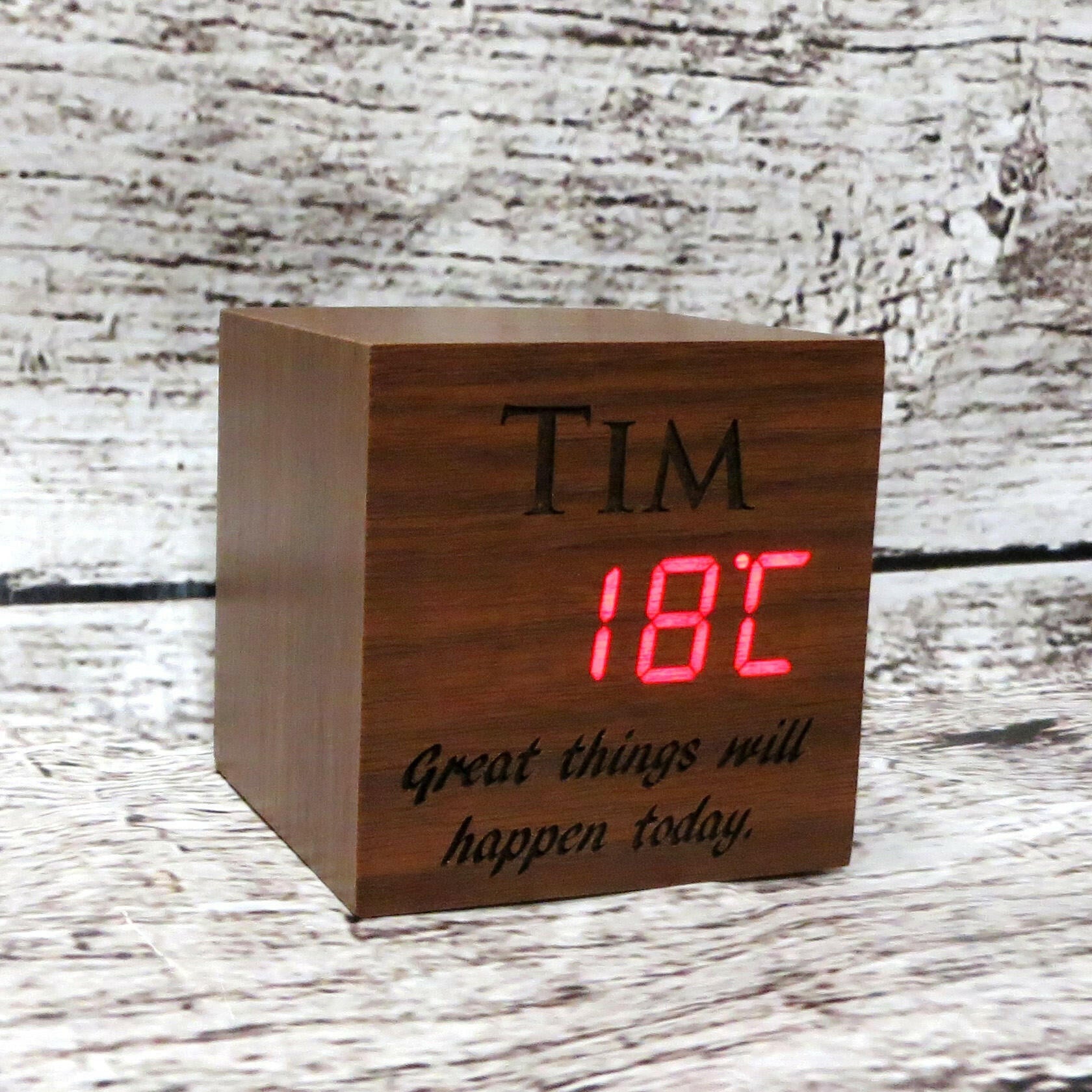 Personalized Square Wood Alarm Clock.