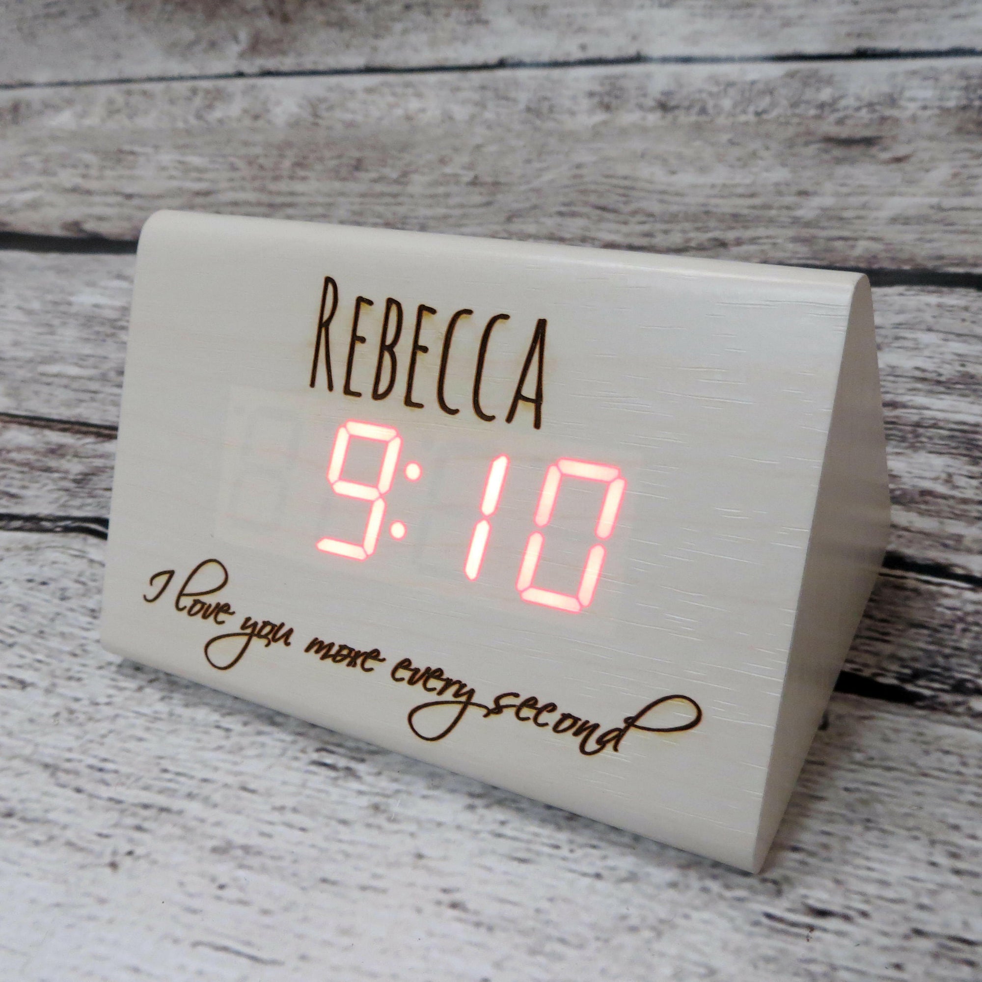Personalized White Triangle Wood Clock.