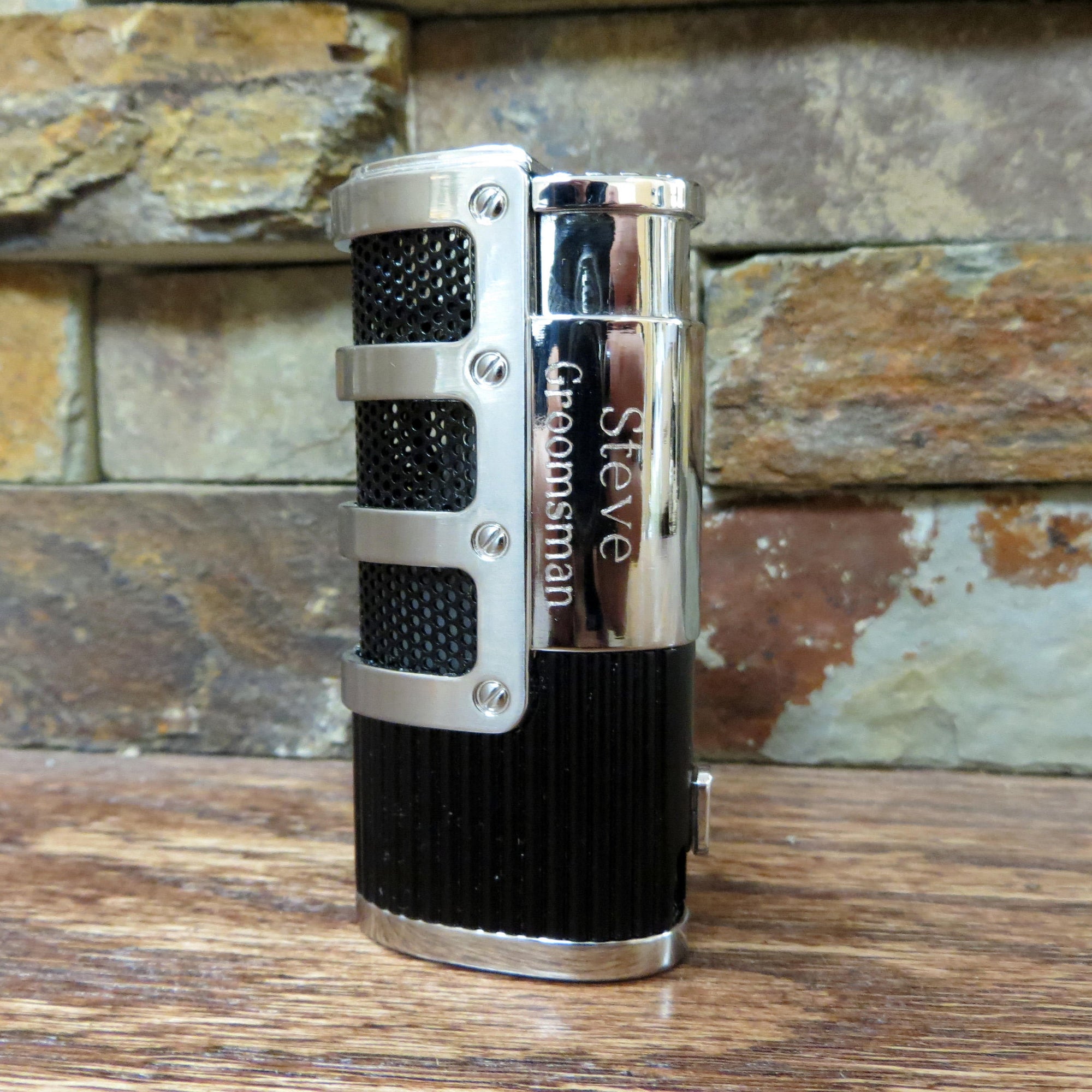 Personalized Silver & Black Cigar Lighter.