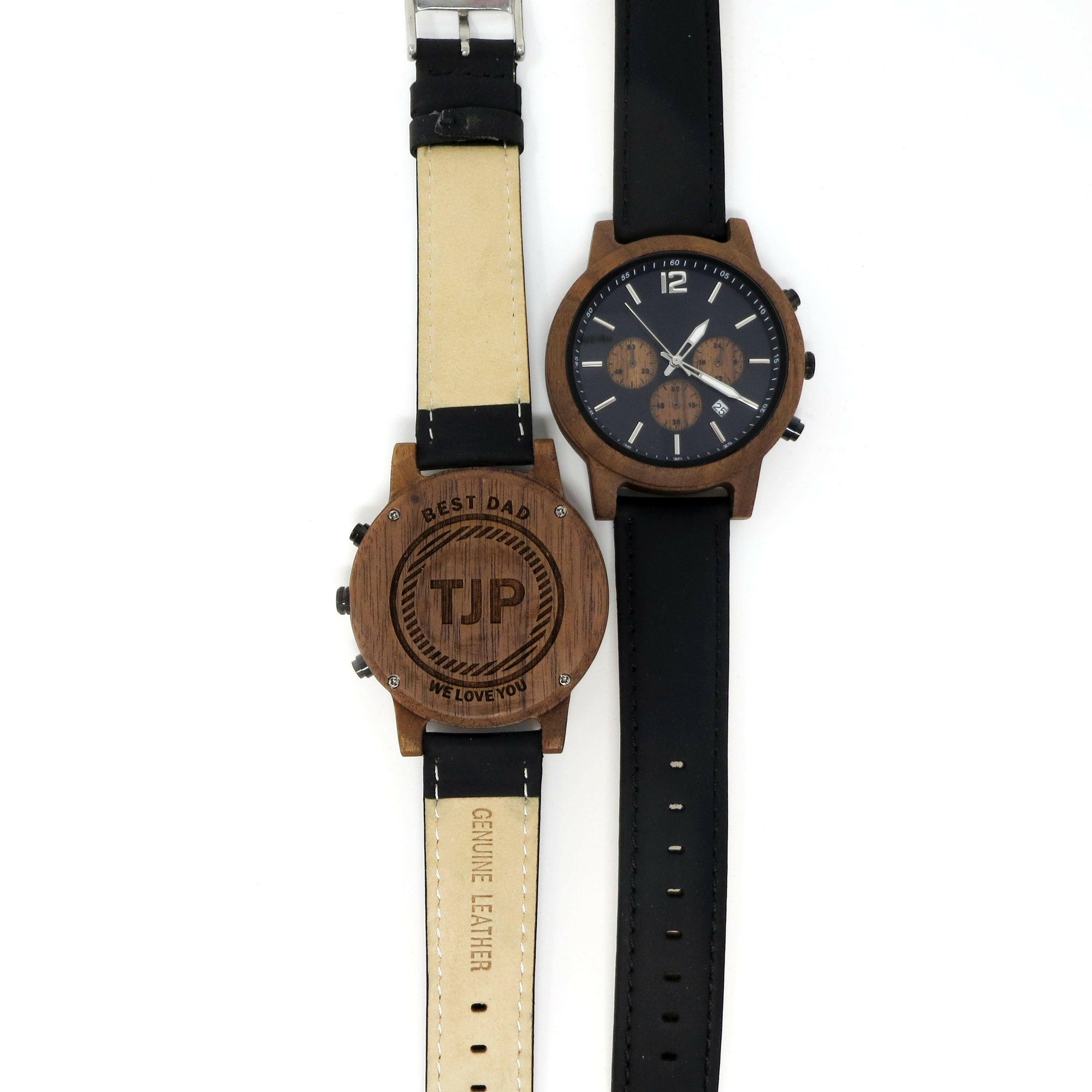 Personalized Unique Wooden Wrist Watch with Blue Face.