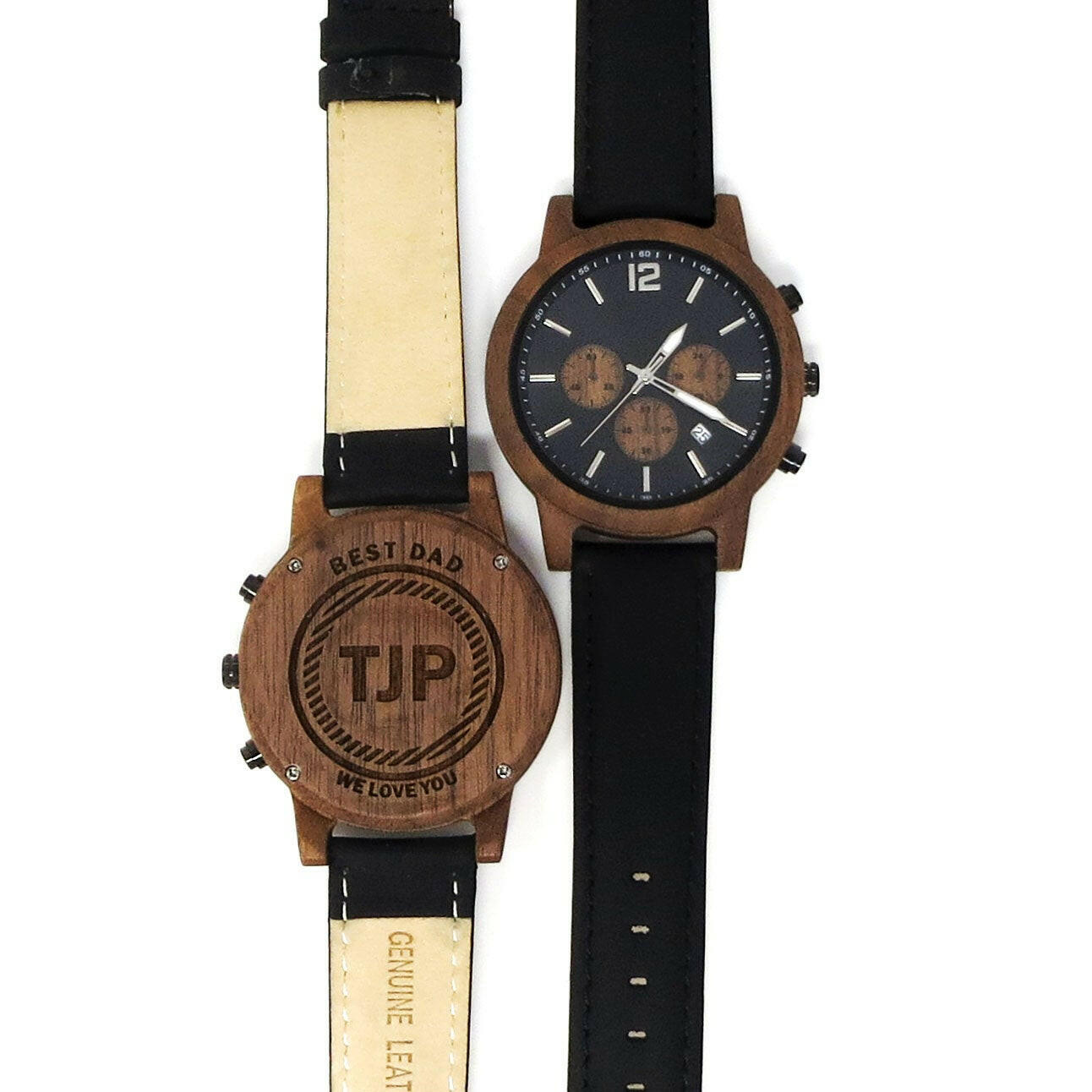 Personalized Unique Wooden Wrist Watch with Blue Face.