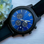 Personalized Unique Wooden Wrist Watch with Blue Face.