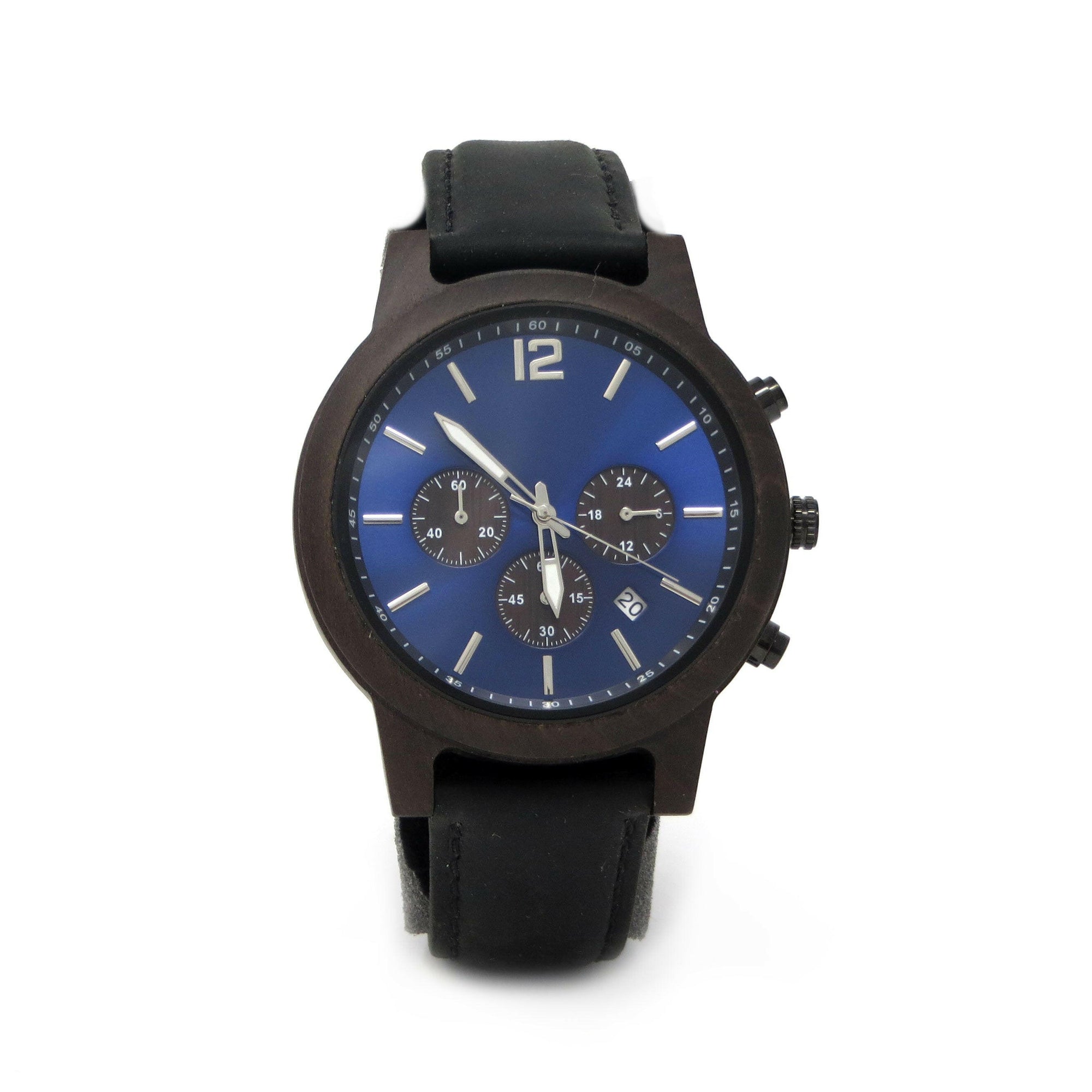 Personalized Unique Wooden Wrist Watch with Blue Face.