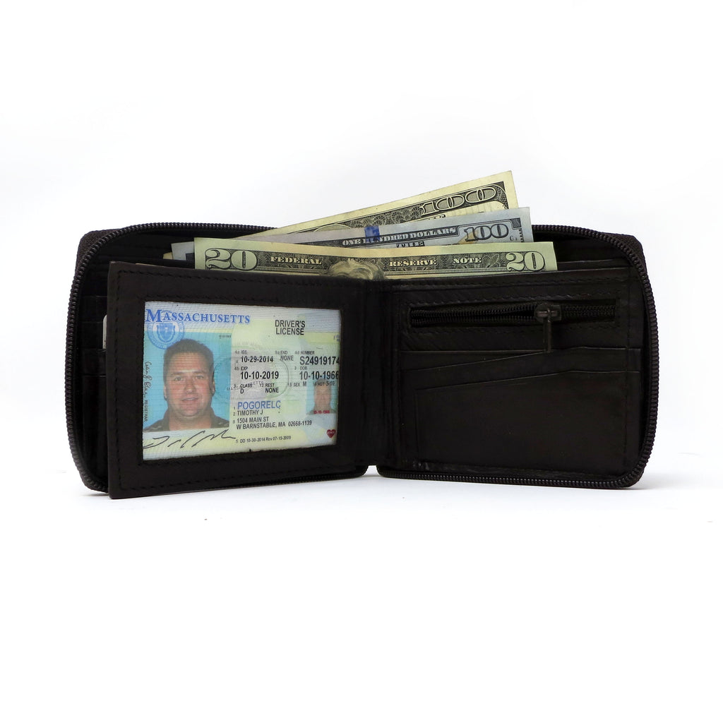 Mens Bi-Fold Wallet Personalized with Zipper