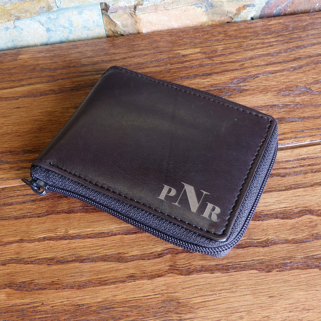 Mens Bi-Fold Wallet Personalized with Zipper