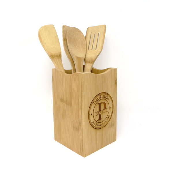 Personalized Wooden Spoon Spatula Set with Holder