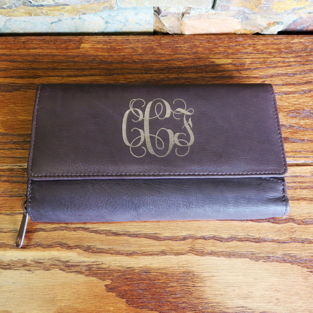 Womens Leather Wallet Personalized w/ Zipper