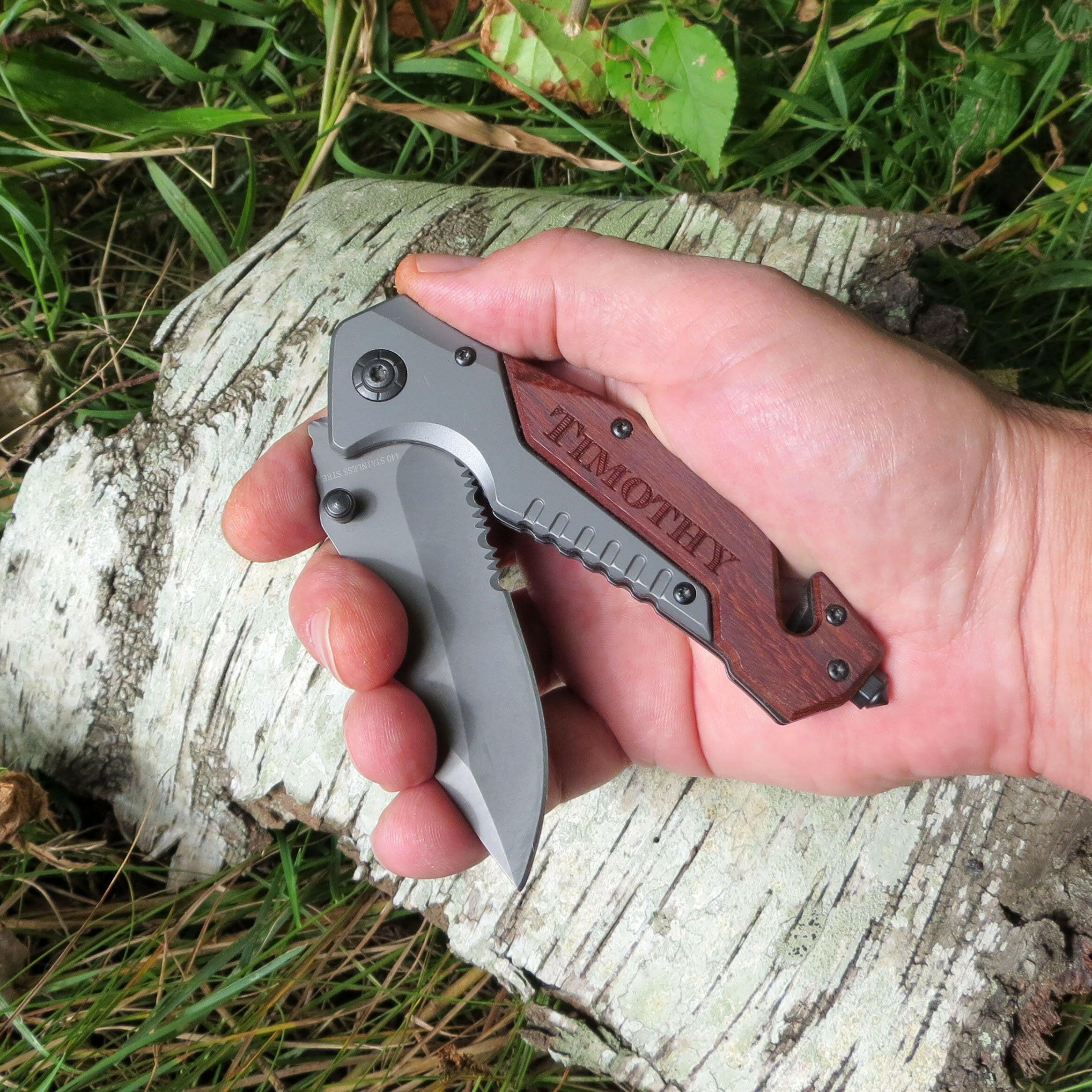Personalized Custom Engraved Survival Pocket Knife.
