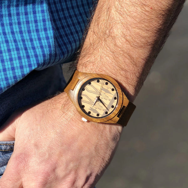 Custom Engraved Wood and Leather Wrist Watch