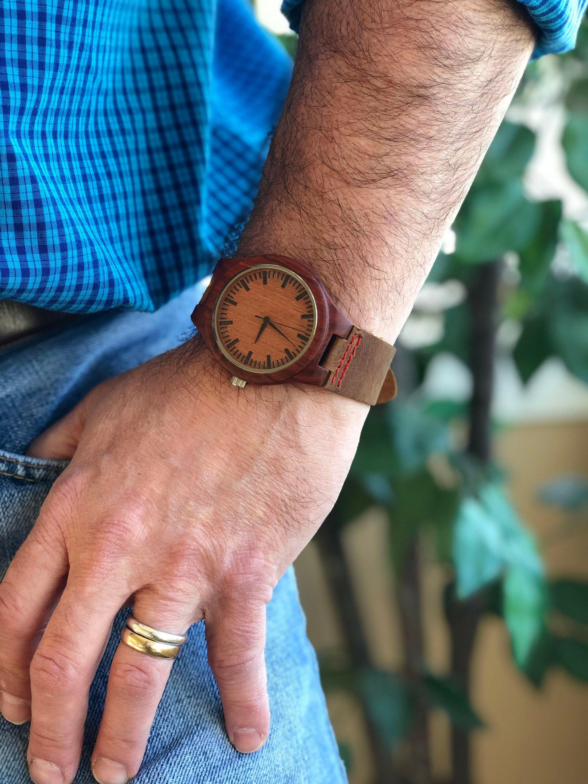 Red Wood Custom engraved Watch.