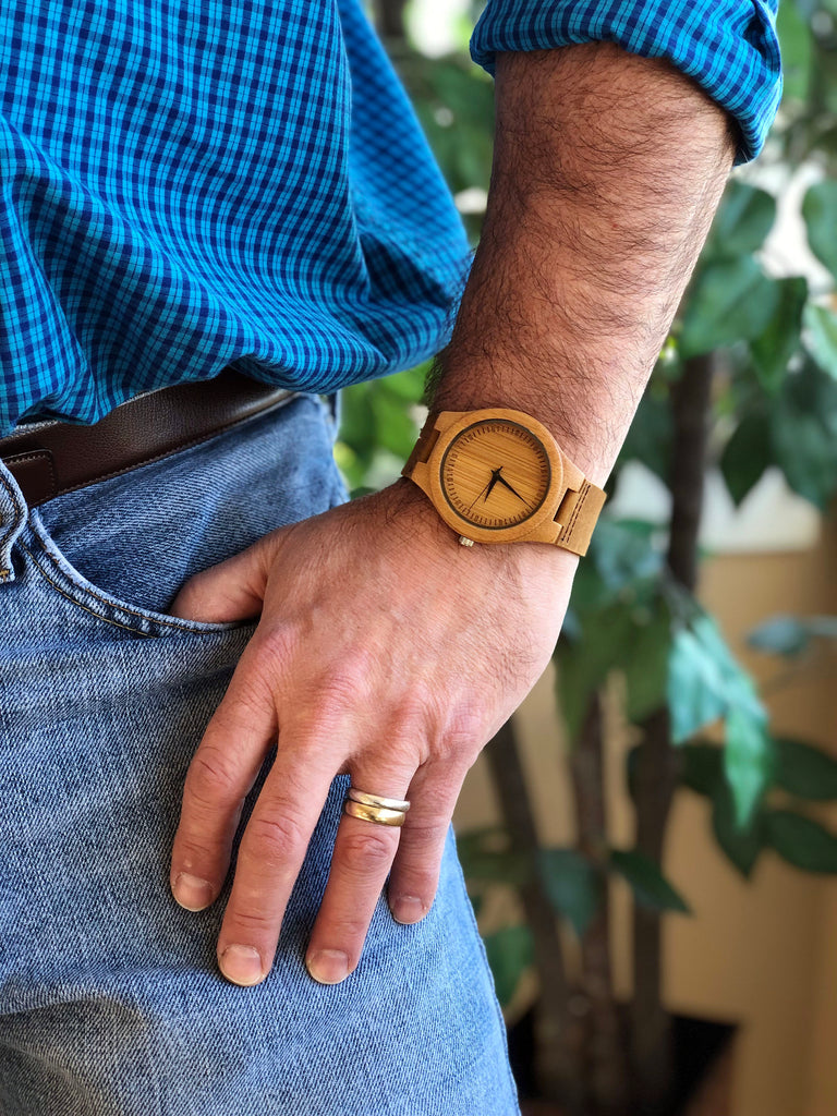 Wood Watch with Leather Band Personalized