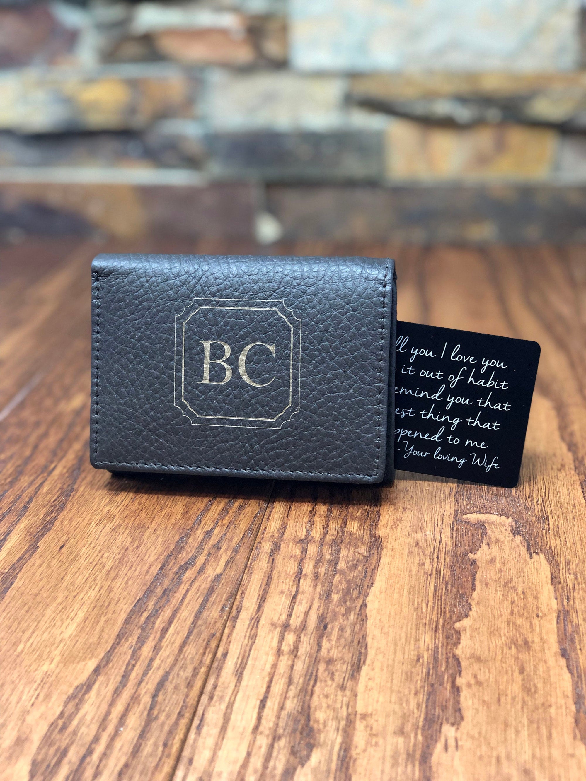 Tri Fold Mens Wallet Personalized with ID window